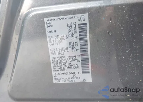 2016 Nissan Pathfinder Platinum/S/Sl/Sv from USA, damaged, VIN 5N1AR2MN0GC660135